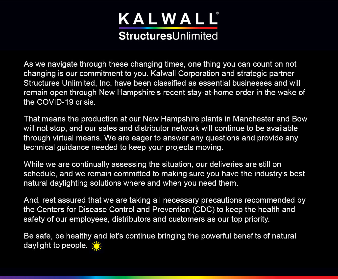 Kalwall COVID-19 notice