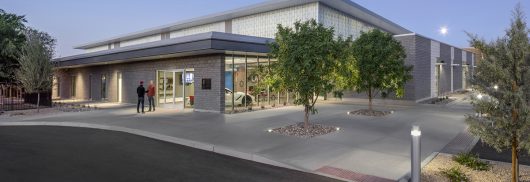 Exterior of Glendale Community College Automotive Technology building featuring Kalwall wall panel facades with FRP panels