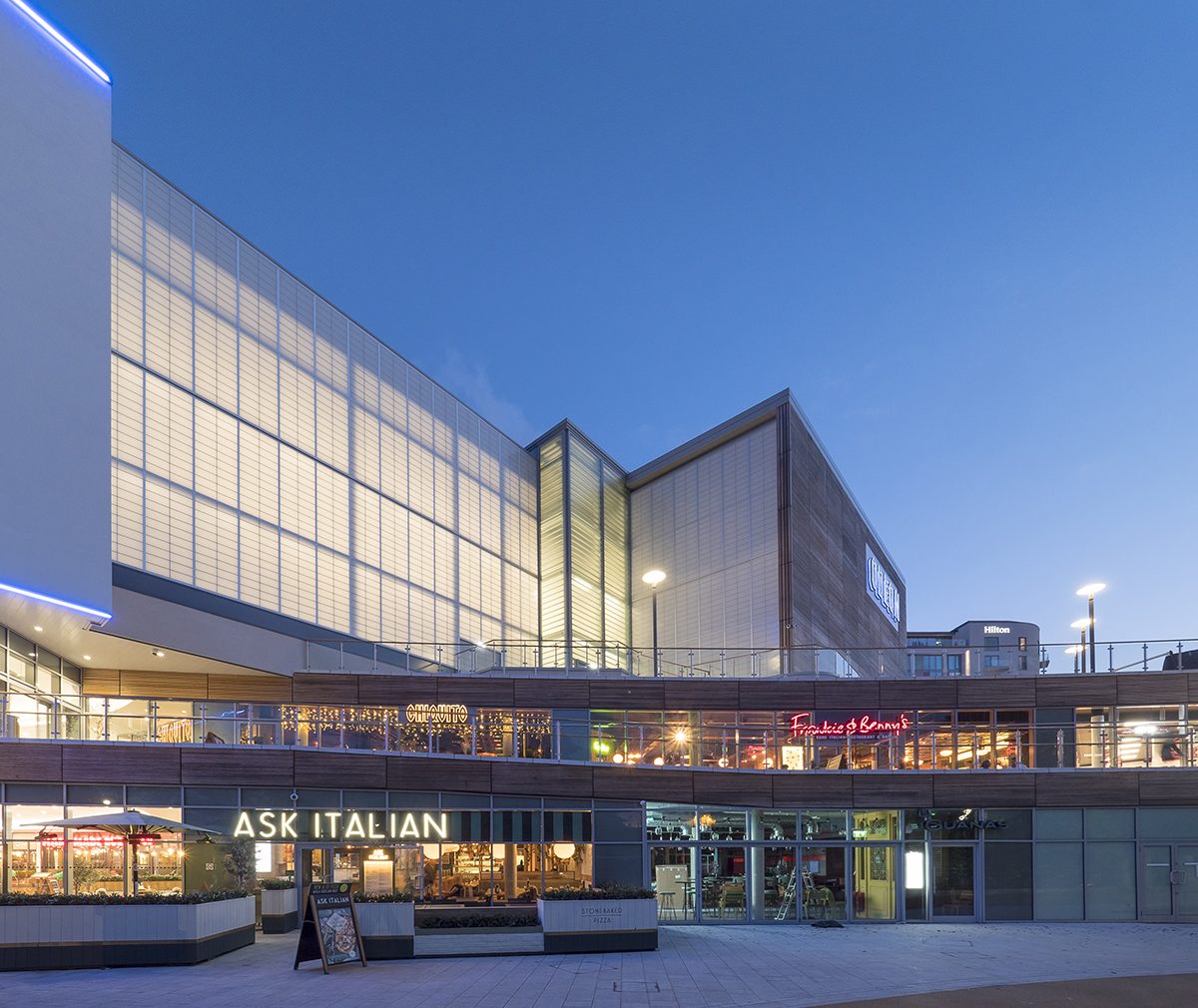 Exterior shot of Odeon Theatre in Bournemouth, United Kingdom, featuring a backlit Kalwall facade