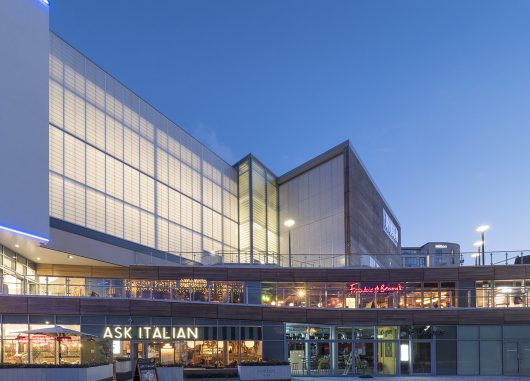 Exterior shot of Odeon Theatre in Bournemouth, United Kingdom, featuring a backlit Kalwall facade