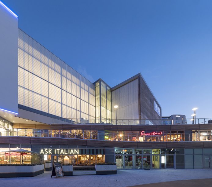 Exterior shot of Odeon Theatre in Bournemouth, United Kingdom, featuring a backlit Kalwall facade