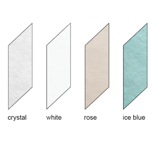 Graphic representation of standard white and crystal FRP faces and as well as optional Kal-tints™ aqua and rose