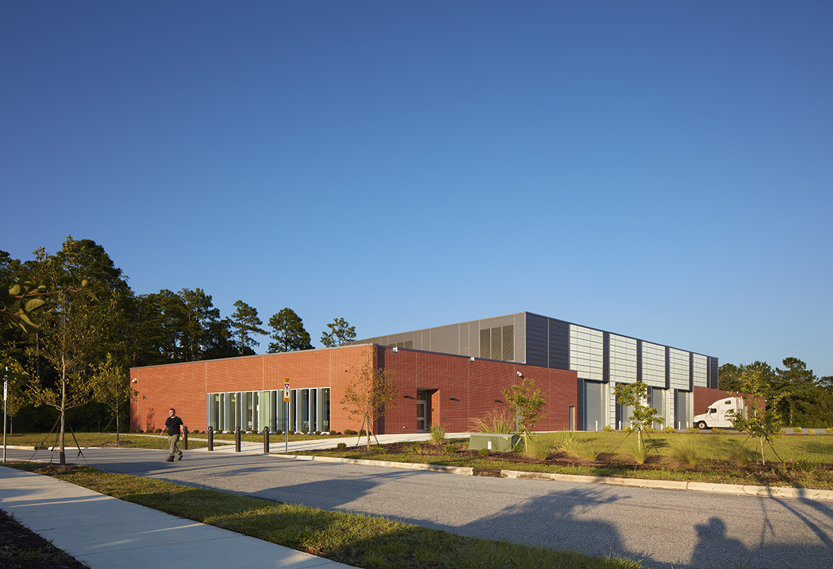 Cape Fear Community College exterior with translucent Kalwall FRP panels as part of wall system on side of brick building