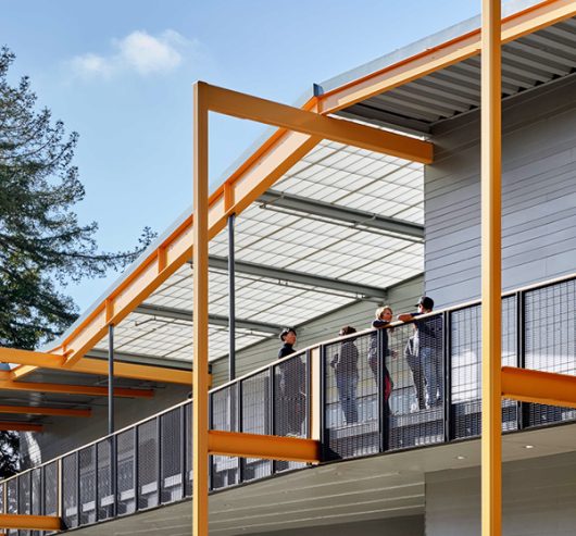 Redwood Day School in Oakland, California featuring a Kalwall canopy that protects outdoor walkway from the elements