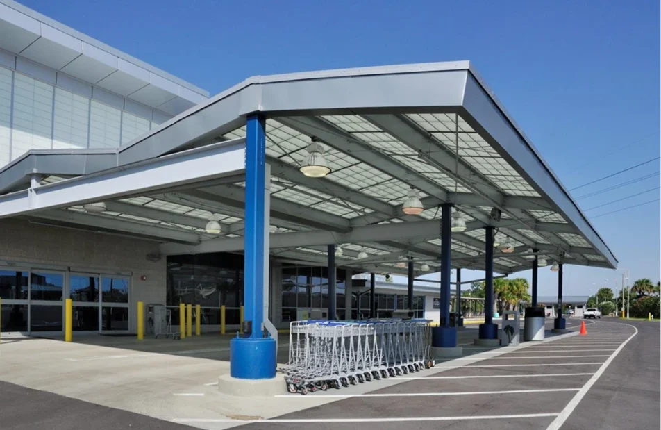 Image of a Kalwall hurricane-rated wall and canopy installation
