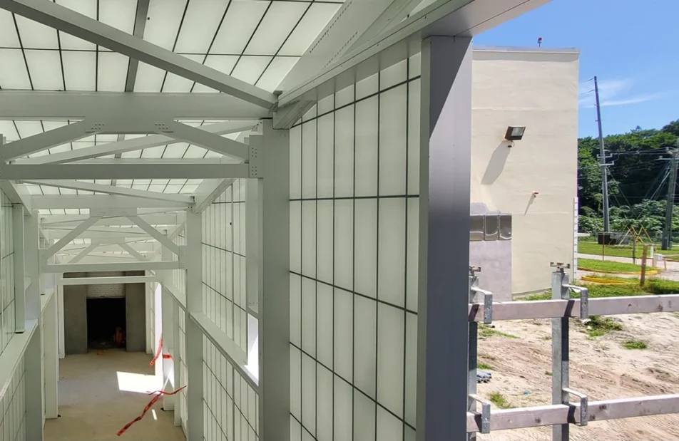 Image of a Kalwall hurricane-rated wall installation
