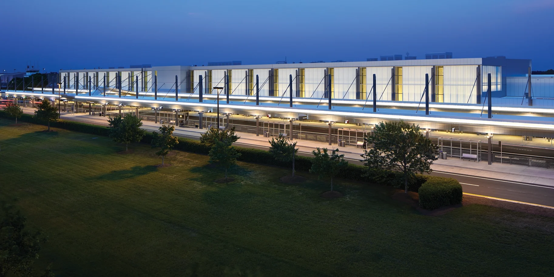 Image of RDU International Airport Terminal at dusk